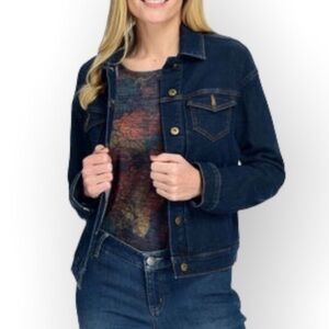 CHRISTOPHER & BANKS Dark Wash Denim Patch Pocket Jean Jacket sz P/M